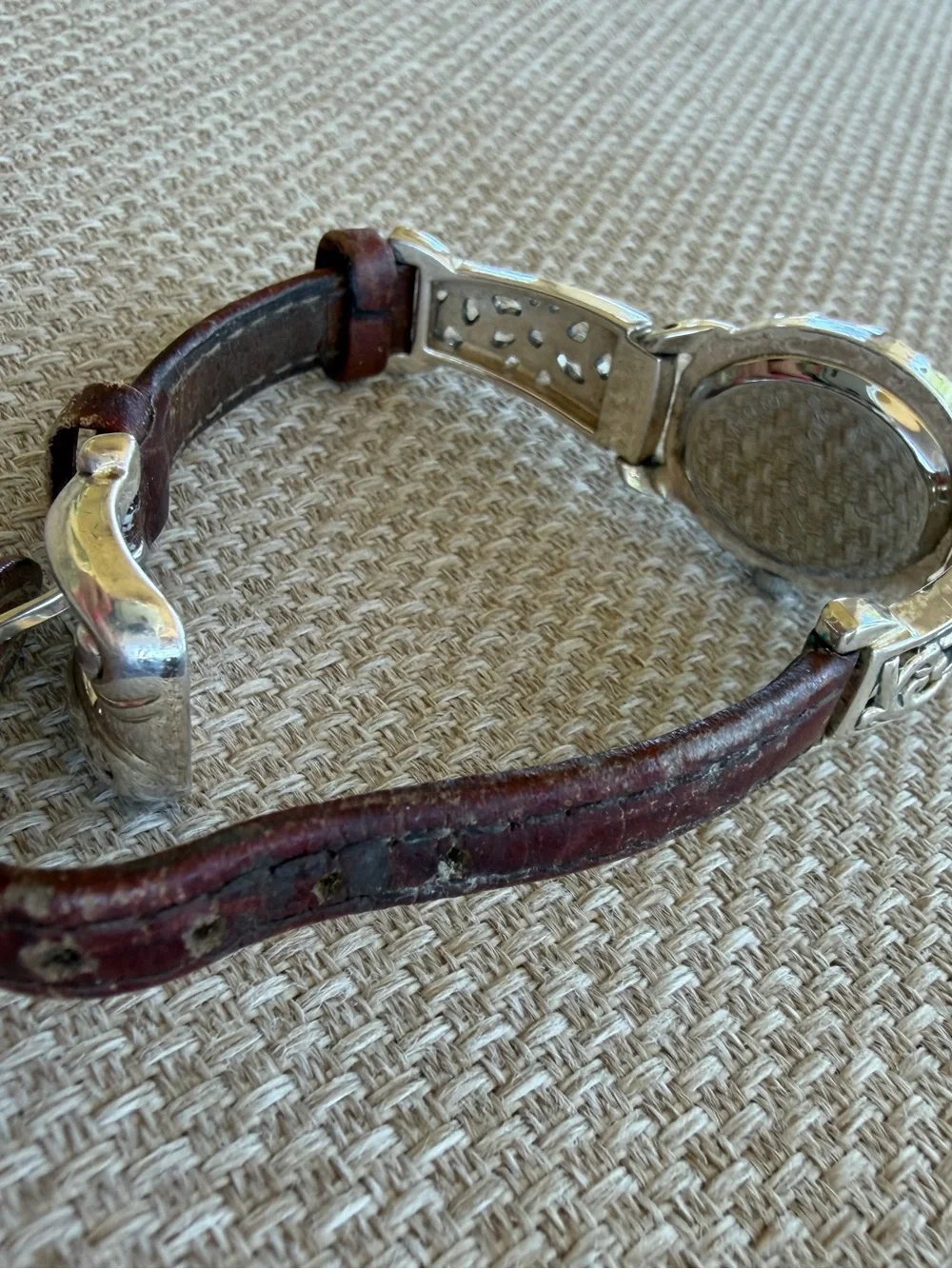Brighton Santa Barbara Watch Vintage Silver tone Brown Italian Leather strap